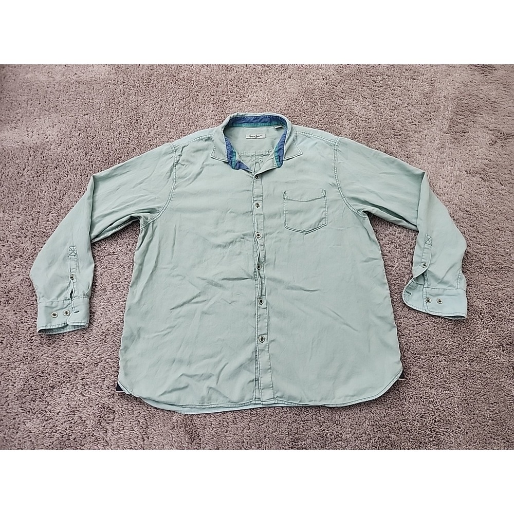Tommy Bahama Button Up Shirt Mens XXL Green Textured Weave Long Sleeve Casual